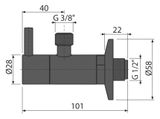 ALCAPLAST ARV001-BLACK ventil rohový guľový s filtrom, s rozetou, 1/2&quot; x 3/8&quot;, čierny matný, ARV001-BLACK
