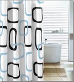 AQUALINE PE 180 x 200cm záves sprchový textilný, štvorce, biela/čierna/modrá, ZP004