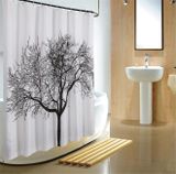 AQUALINE PE 180 x 200cm záves sprchový textilný, strom, biela/čierna, ZP008