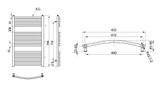 AQUALINE ORBIT 45,5 x 98,6cm 432W oblý kúpeľňový radiátor, bočné pripojenie, strieborná štruktúra, ILA94E