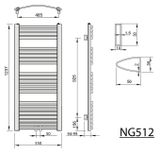 AQUALINE STING 55 x 123,7cm 589W oblý kúpeľňový radiátor, stredové pripojenie, biely, NG512