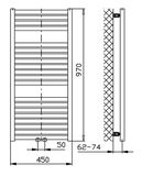 AQUALINE TONDI 45 x 97cm 415W kúpeľňový radiátor rovný, stredové pripojenie, biely, DT450T