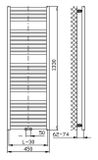 AQUALINE TONDI 45 x 133cm 561W kúpeľňový radiátor rovný, stredové pripojenie, biely, DT470T