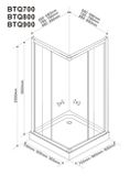 AQUALINE ALAIN 70cm sprchový kút štvorcový, biely profil, matné sklo, BTQ700