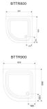 AQUALINE 80cm štvrťkruhová sprchová vanička samonosná, so sifónom, akrylát, BTTR80