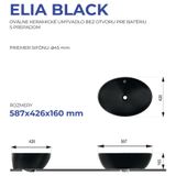 CERAMICA LATINA ELIA BLACK 58,7 x 42,6cm umývadlo na dosku oválne, s prepadom, keramické, čierne matné