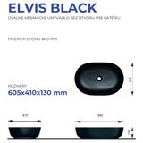 CERAMICA LATINA ELVIS BLACK 60,5 x 41cm umývadlo na dosku oválne, keramické, čierne matné