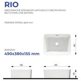 CERAMICA LATINA RIO 49 x 38cm umývadlo na dosku zaoblené obdĺžnikové, s prepadom, keramické, biele