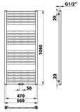 SAPHO GRUNT 50 x 105cm 465W kúpeľňový radiátor hranatý, stredové pripojenie, biela, 600.121.4