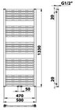 SAPHO GRUNT 50 x 133cm 611W kúpeľňový radiátor hranatý, stredové pripojenie, biela, 600.122.4