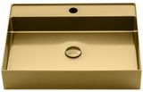 SAPHO AURUM 55 x 42cm umývadlo na dosku obdĺžnikové s výpusťou, s otvorom, bez prepadu, nerezové, zlatá, AU202