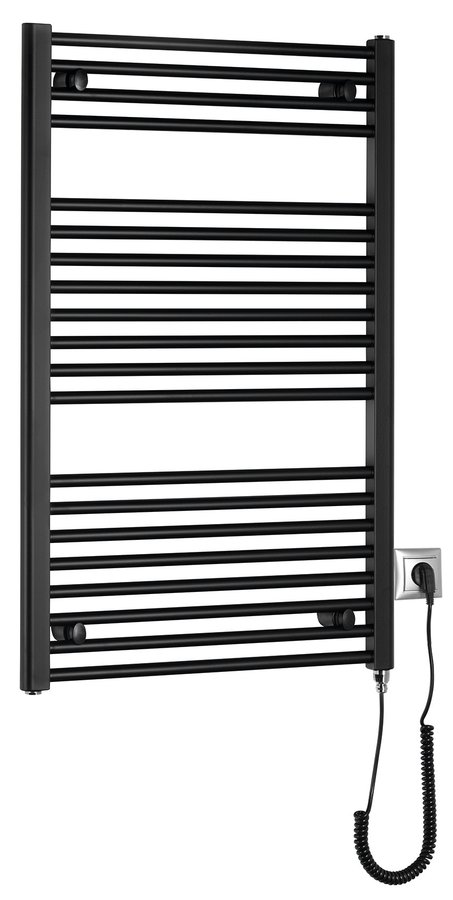 AQUALINE DIRECT-E 60 x 96cm 400W rovný kúpeľňový radiátor pre elektrické vykurovanie, komplet, čierny matný, ILE96TB