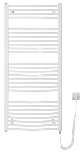 AQUALINE ORBIT-E 60 x 132cm 600W oblý kúpeľňový radiátor pre elektrické vykurovanie, komplet, biely, ILEO36T