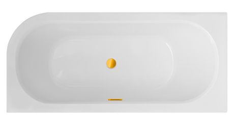 BESCO AVITA SLIM + 150 x 75cm ľavá vaňa asymetrická s nízkym okrajom, so zlatým sifónom, akrylátová, biela, #WAV-150-LPZ