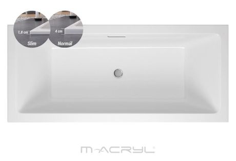 M-ACRYL SABINA PRO SLIM 180 x 80cm vaňa obdĺžniková symetrická hranatá, akrylátová