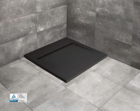 RADAWAY TEOS C BLACK 90cm sprchová vanička štvorcová nízka, so sifónom, liaty mramor, čierna, HTC9090-54