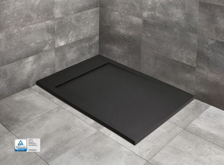 RADAWAY TEOS F BLACK 180 x 90cm sprchová vanička obdĺžniková nízka, so sifónom, liaty mramor, čierna, HTF18090-54