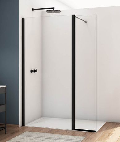 SANSWISS DIVERA BLACK D22WI3 110cm pevná sprchová stena samostatná alebo do kombinácie, s krátkou otočnou stenou 180º, profil čierny matný