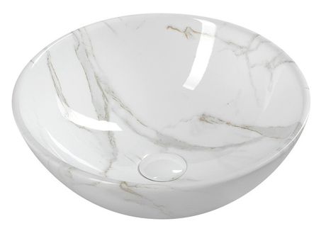 SAPHO DALMA ø42cm umývadlo na dosku okrúhle, bez prepadu, keramické, mramor biely, MM117