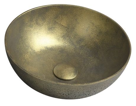 SAPHO FORMIGO Ø39cm umývadlo na dosku okrúhle s výpusťou, bez prepadu, betónové, zlatá, FG131