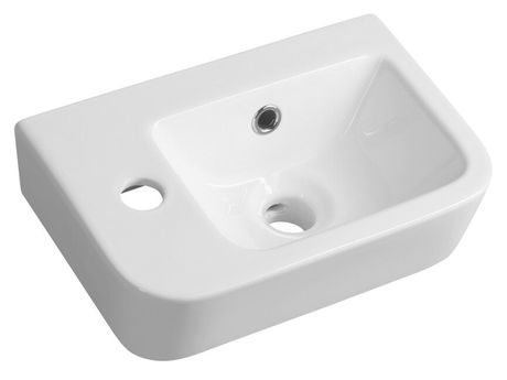 SAPHO GERDA 37 x 24,5cm ľavé umývadlo keramické malé obdĺžnikové, s otvorom, s prepadom, biele, 201.213.4
