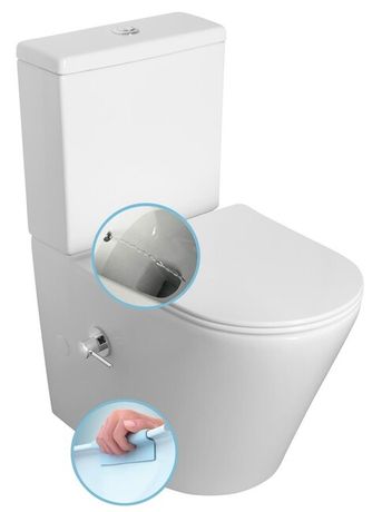 SAPHO PACO RIMLESS 61cm WC kombi kompletné so splachovaním, s integrovanou batériou a bidetovou sprškou, zadný/spodný odpad, biele, PC1012RX