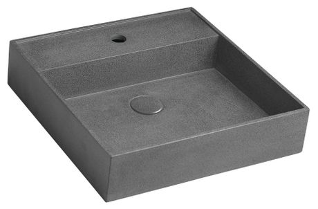 SAPHO QUADRADO 45,7 x 45,7cm umývadlo štvorcové s výpusťou, s otvorom, bez prepadu, betónové, čierny granit, AR468