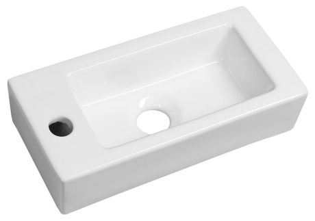 SAPHO ZOE 37 x 18cm ľavé umývadlo hranaté malé, s otvorom, bez prepadu, keramika, biele, AR496